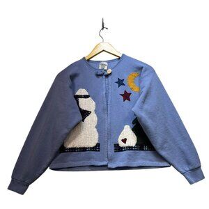 Comfort Colors Womens Cardigan Sweater Small Fleece Holiday Christmas Applique